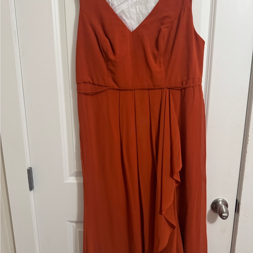 Orange Ruched High-Low Sundress for Wedding Guest